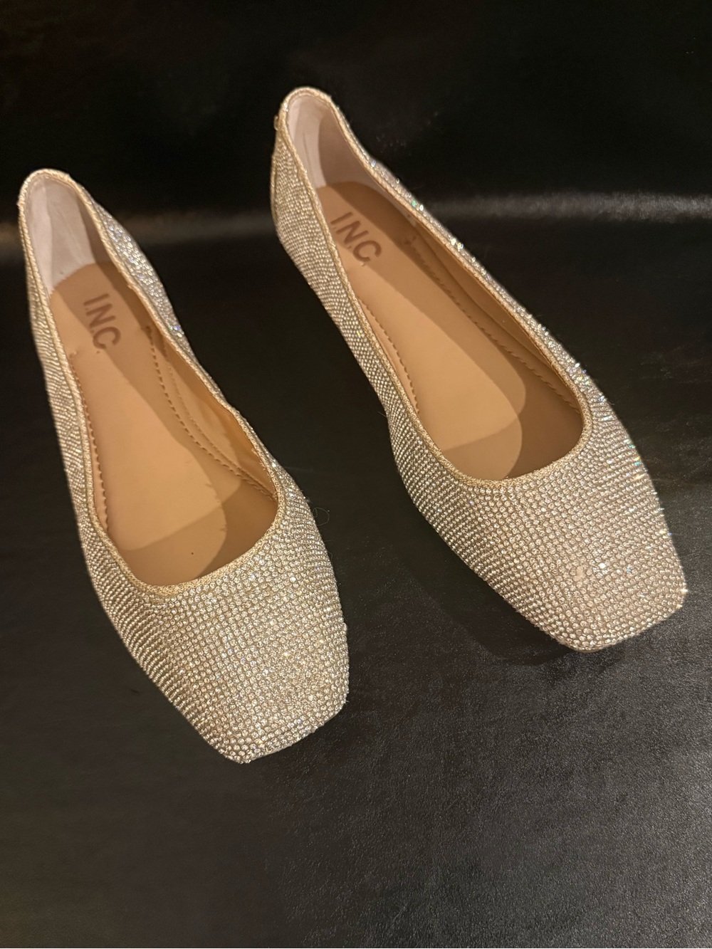 INC International Concepts Rhinestone Encrusted Champagne Size 8.5 Ballet Flats